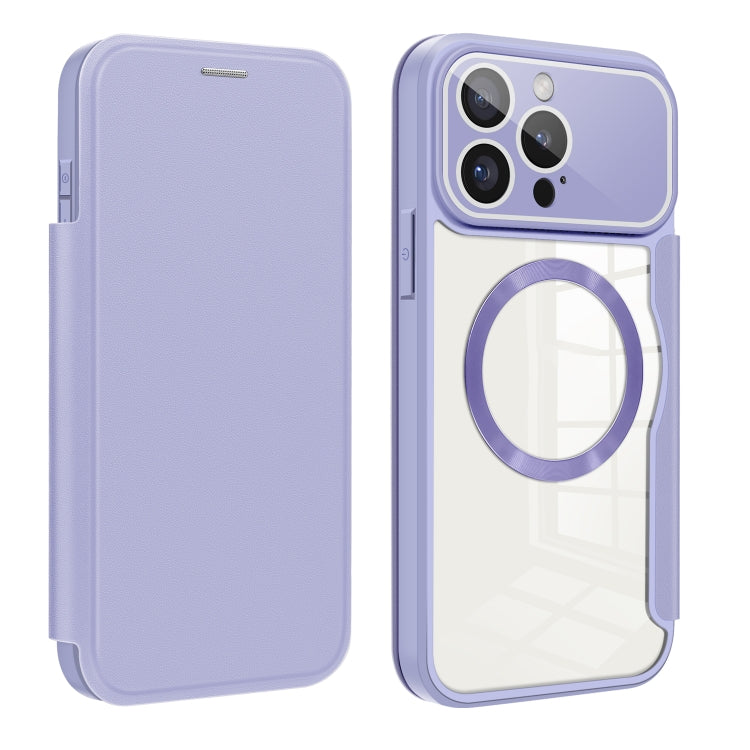 For iPhone 15 Pro Colored Shield MagSafe Magnetic RFID Anti-theft Leather Phone Case(Purple) - iPhone 15 Pro Cases by PMC Jewellery | Online Shopping South Africa | PMC Jewellery