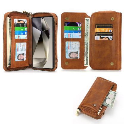 For Samsung Galaxy S24 5G Crossbody Multi-functional Zipper Wallet Leather Phone Case(Brown) - Galaxy S24 5G Cases by PMC Jewellery | Online Shopping South Africa | PMC Jewellery | Buy Now Pay Later Mobicred