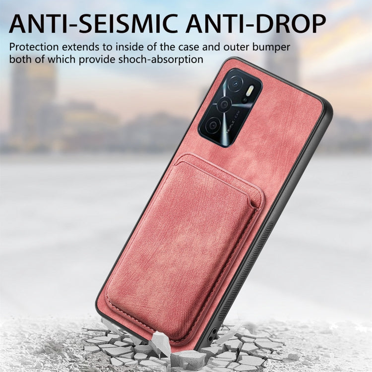 For OPPO Reno7 5G Retro Leather Card Bag Magnetic Phone Case(Pink) - OPPO Cases by PMC TechLife | Online Shopping South Africa | PMC TechLife | Buy Now Pay Later Mobicred