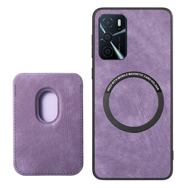 For OPPO Reno7 5G Retro Leather Card Bag Magnetic Phone Case(Purple) - OPPO Cases by PMC TechLife | Online Shopping South Africa | PMC TechLife | Buy Now Pay Later Mobicred