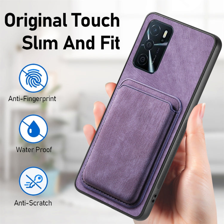 For OPPO Reno7 5G Retro Leather Card Bag Magnetic Phone Case(Purple) - OPPO Cases by PMC TechLife | Online Shopping South Africa | PMC TechLife | Buy Now Pay Later Mobicred