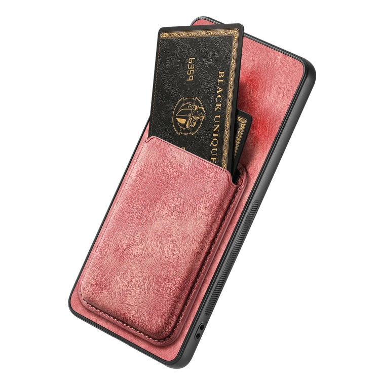 For OPPO A16 Retro Leather Card Bag Magnetic Phone Case(Pink) - OPPO Cases by PMC TechLife | Online Shopping South Africa | PMC TechLife | Buy Now Pay Later Mobicred
