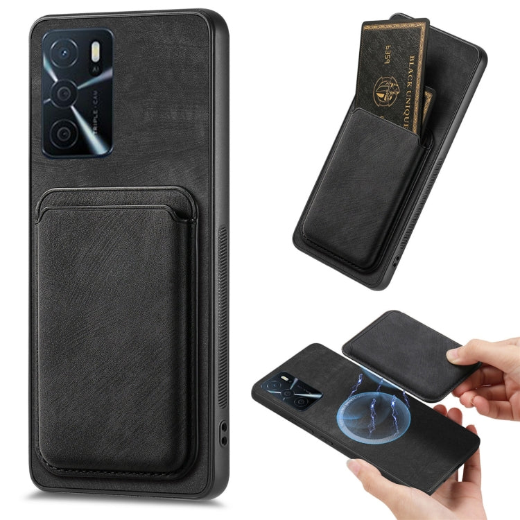For OPPO A16 Retro Leather Card Bag Magnetic Phone Case(Black) - OPPO Cases by PMC TechLife | Online Shopping South Africa | PMC TechLife | Buy Now Pay Later Mobicred