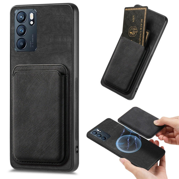 For OPPO Reno6 5G Retro Leather Card Bag Magnetic Phone Case(Black) - OPPO Cases by PMC TechLife | Online Shopping South Africa | PMC TechLife | Buy Now Pay Later Mobicred