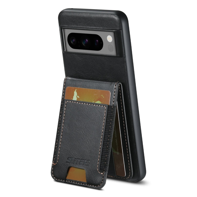 For Google Pixel 8a Suteni H03 Oil Wax Leather Wallet Stand Back Phone Case(Black) - Google Cases by Suteni | Online Shopping South Africa | PMC Jewellery | Buy Now Pay Later Mobicred