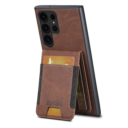 For Samsuny Galaxy S24 Ultrra 5G Suteni H03 Litchi Leather Card Bag Stand Back Phone Case(Brown) - Galaxy S24 Ultra 5G Cases by Suteni | Online Shopping South Africa | PMC Jewellery | Buy Now Pay Later Mobicred