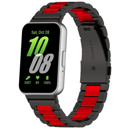 For Samsung Galaxy Fit 3 SM-R390 Three Bead Stainless Steel Metal Watch Band(Black+Red) - Watch Bands by PMC Jewellery | Online Shopping South Africa | PMC Jewellery