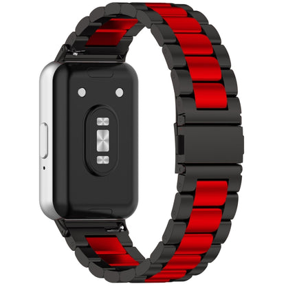 For Samsung Galaxy Fit 3 SM-R390 Three Bead Stainless Steel Metal Watch Band(Black+Red) - Watch Bands by PMC Jewellery | Online Shopping South Africa | PMC Jewellery