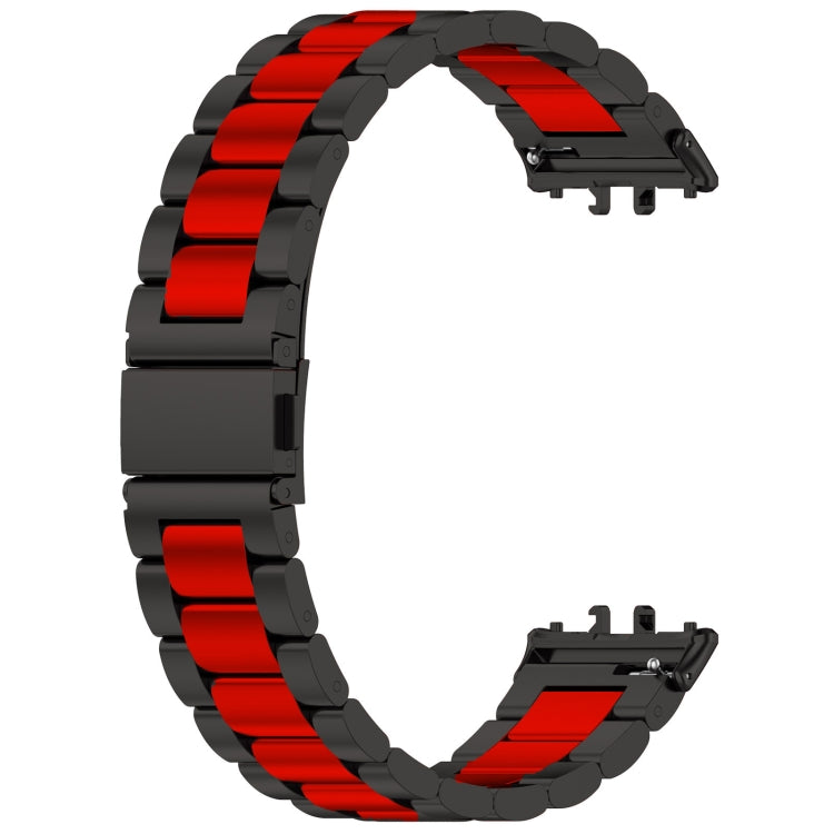 For Samsung Galaxy Fit 3 SM-R390 Three Bead Stainless Steel Metal Watch Band(Black+Red) - Watch Bands by PMC Jewellery | Online Shopping South Africa | PMC Jewellery