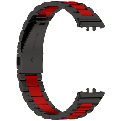 For Samsung Galaxy Fit 3 SM-R390 Three Bead Stainless Steel Metal Watch Band(Black+Red) - Watch Bands by PMC Jewellery | Online Shopping South Africa | PMC Jewellery