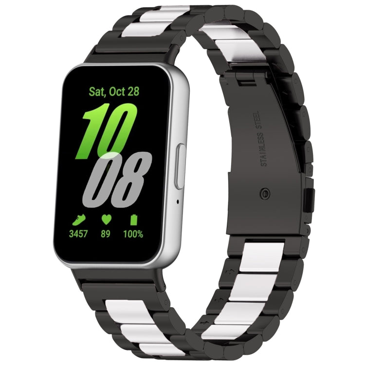 For Samsung Galaxy Fit 3 SM-R390 Three Bead Stainless Steel Metal Watch Band(Black+Silver) - Watch Bands by PMC Jewellery | Online Shopping South Africa | PMC Jewellery