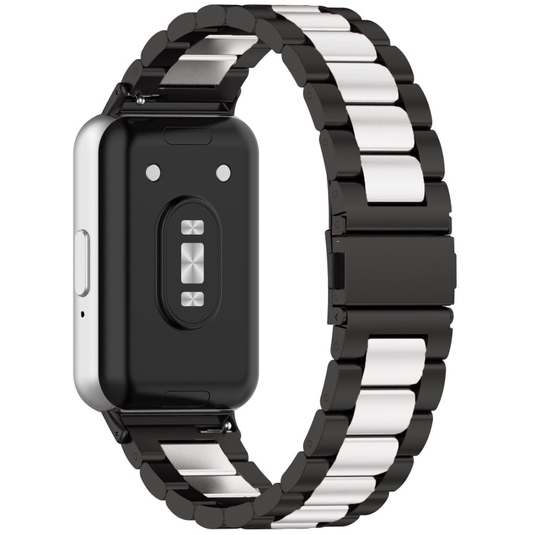 For Samsung Galaxy Fit 3 SM-R390 Three Bead Stainless Steel Metal Watch Band(Black+Silver) - Watch Bands by PMC Jewellery | Online Shopping South Africa | PMC Jewellery