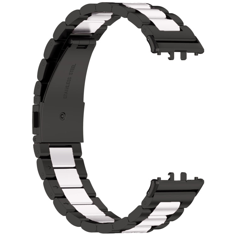 For Samsung Galaxy Fit 3 SM-R390 Three Bead Stainless Steel Metal Watch Band(Black+Silver) - Watch Bands by PMC Jewellery | Online Shopping South Africa | PMC Jewellery