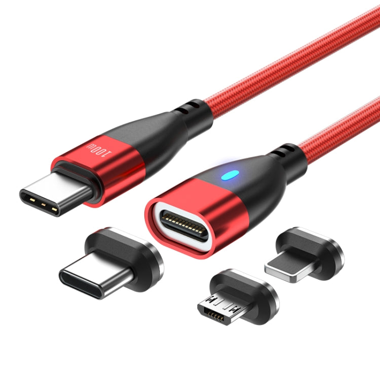 ENKAY 3 in 1 PD100W Type-C to Type-C / 8 Pin / Micro USB Magnetic Fast Charging Cable, Cable Length:1.8m(Red) - Charging Cable & Head by ENKAY | Online Shopping South Africa | PMC Jewellery | Buy Now Pay Later Mobicred