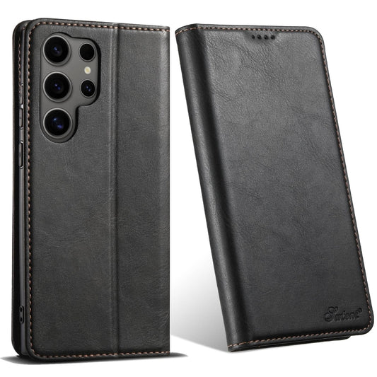 For Samsung Galaxy S24 Ultra 5G Suteni J02 Oil Wax Wallet Leather Phone Case(Black) - Galaxy S24 Ultra 5G Cases by Suteni | Online Shopping South Africa | PMC Jewellery | Buy Now Pay Later Mobicred