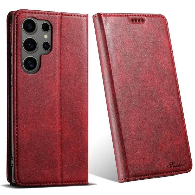 For Samsung Galaxy S24 Ultra 5G Suteni J02 Oil Wax Wallet Leather Phone Case(Red) - Galaxy S24 Ultra 5G Cases by Suteni | Online Shopping South Africa | PMC Jewellery | Buy Now Pay Later Mobicred