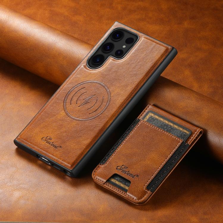 For Samsung Galaxy S25 Ultra 5G Suteni H17 Oil Eax Leather MagSafe Detachable Wallet Phone Case(Brown) - Galaxy Note20 Cases by Suteni | Online Shopping South Africa | PMC Jewellery | Buy Now Pay Later Mobicred