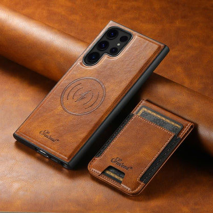 For Samsung Galaxy S25 Ultra 5G Suteni H17 Oil Eax Leather MagSafe Detachable Wallet Phone Case(Brown) - Galaxy Note20 Cases by Suteni | Online Shopping South Africa | PMC Jewellery | Buy Now Pay Later Mobicred