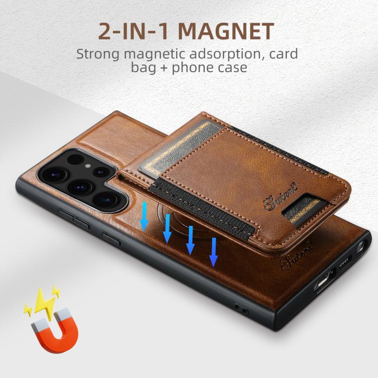 For Samsung Galaxy S25 Ultra 5G Suteni H17 Oil Eax Leather MagSafe Detachable Wallet Phone Case(Brown) - Galaxy Note20 Cases by Suteni | Online Shopping South Africa | PMC Jewellery | Buy Now Pay Later Mobicred