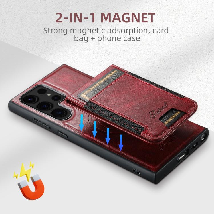 For Samsung Galaxy S25 Ultra 5G Suteni H17 Oil Eax Leather MagSafe Detachable Wallet Phone Case(Red) - Galaxy Note20 Cases by Suteni | Online Shopping South Africa | PMC Jewellery | Buy Now Pay Later Mobicred