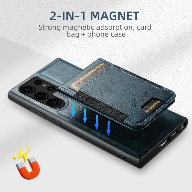 For Samsung Galaxy S25 Ultra 5G Suteni H17 Oil Eax Leather MagSafe Detachable Wallet Phone Case(Blue) - Galaxy Note20 Cases by Suteni | Online Shopping South Africa | PMC Jewellery | Buy Now Pay Later Mobicred