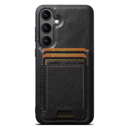 For Samsung Galaxy S25 5G Suteni H17 Oil Eax Leather MagSafe Detachable Wallet Phone Case(Black) - Galaxy S25 5G Cases by Suteni | Online Shopping South Africa | PMC Jewellery | Buy Now Pay Later Mobicred