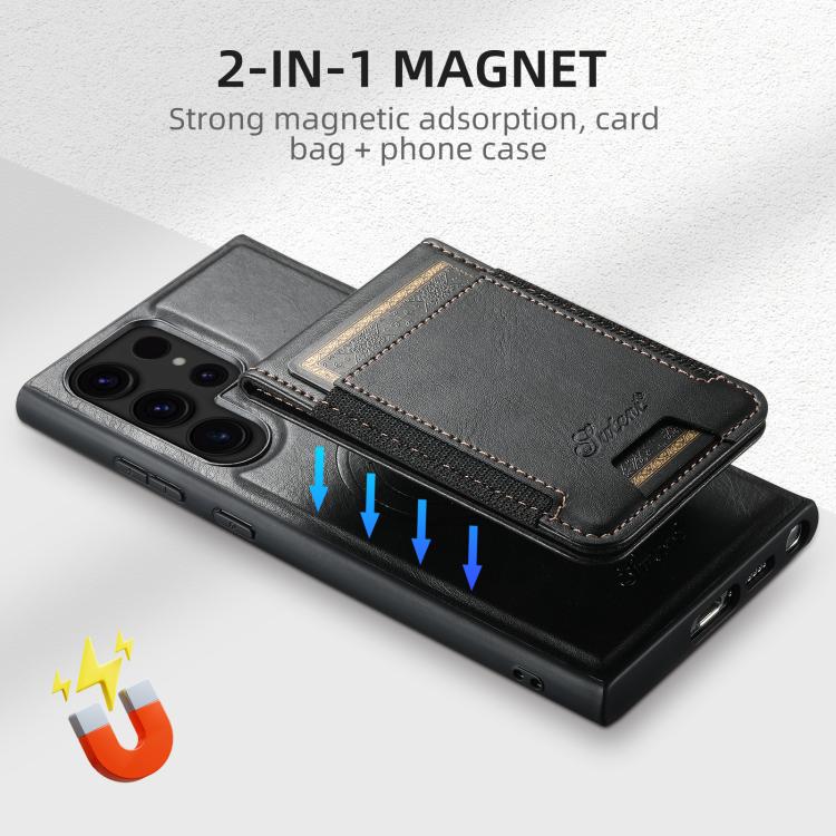 For Samsung Galaxy S25 5G Suteni H17 Oil Eax Leather MagSafe Detachable Wallet Phone Case(Black) - Galaxy S25 5G Cases by Suteni | Online Shopping South Africa | PMC Jewellery | Buy Now Pay Later Mobicred