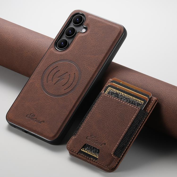 For Samsung Galaxy S25+ 5G Suteni H17 Litchi Texture Leather MagSafe Detachable Wallet Phone Case(Brown) - Galaxy S25+ 5G Cases by Suteni | Online Shopping South Africa | PMC Jewellery | Buy Now Pay Later Mobicred