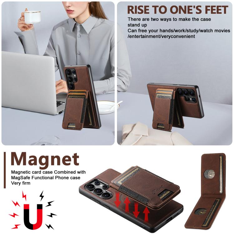 For Samsung Galaxy S25+ 5G Suteni H17 Litchi Texture Leather MagSafe Detachable Wallet Phone Case(Brown) - Galaxy S25+ 5G Cases by Suteni | Online Shopping South Africa | PMC Jewellery | Buy Now Pay Later Mobicred