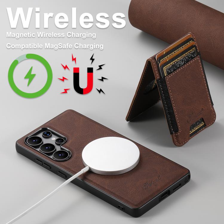 For Samsung Galaxy S25+ 5G Suteni H17 Litchi Texture Leather MagSafe Detachable Wallet Phone Case(Brown) - Galaxy S25+ 5G Cases by Suteni | Online Shopping South Africa | PMC Jewellery | Buy Now Pay Later Mobicred