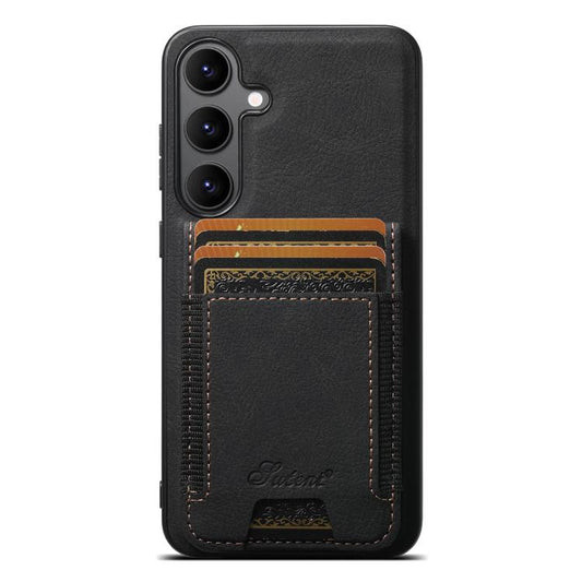 For Samsung Galaxy S25 5G Suteni H17 Litchi Texture Leather MagSafe Detachable Wallet Phone Case(Black) - Galaxy S25 5G Cases by Suteni | Online Shopping South Africa | PMC Jewellery | Buy Now Pay Later Mobicred