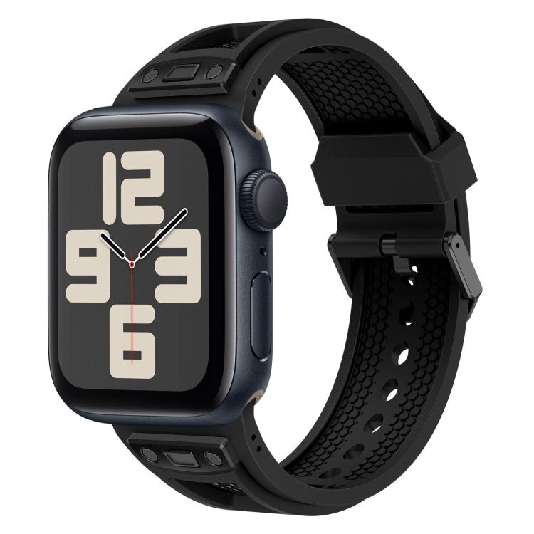 For Apple Watch SE 2023 44mm Breathable Stainless Steel Mesh TPU Watch Band(Black Black) - Watch Bands by PMC Jewellery | Online Shopping South Africa | PMC Jewellery