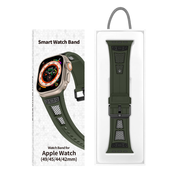 For Apple Watch Series 5 44mm Breathable Stainless Steel Mesh TPU Watch Band(Green Black) - Watch Bands by PMC Jewellery | Online Shopping South Africa | PMC Jewellery