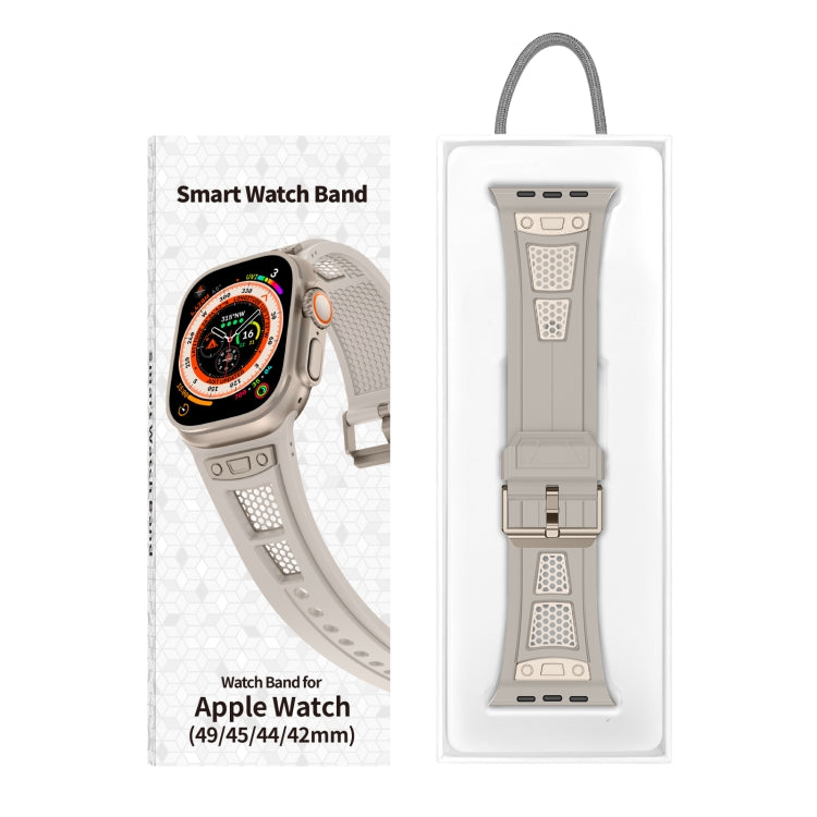 For  Apple Watch Series 4 44mm Breathable Stainless Steel Mesh TPU Watch Band(Starlight Titanium) - Watch Bands by PMC Jewellery | Online Shopping South Africa | PMC Jewellery