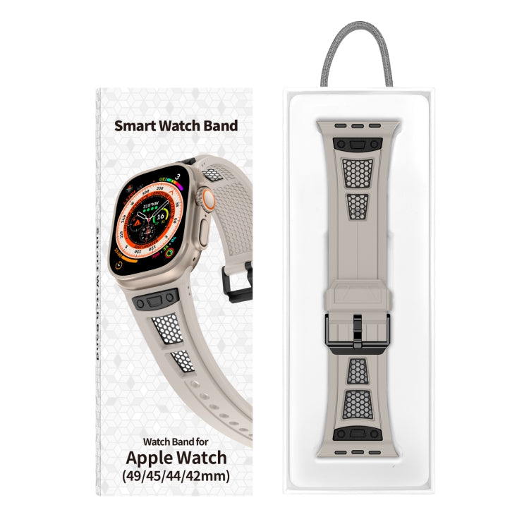 For  Apple Watch Series 4 44mm Breathable Stainless Steel Mesh TPU Watch Band(Starlight Black) - Watch Bands by PMC Jewellery | Online Shopping South Africa | PMC Jewellery