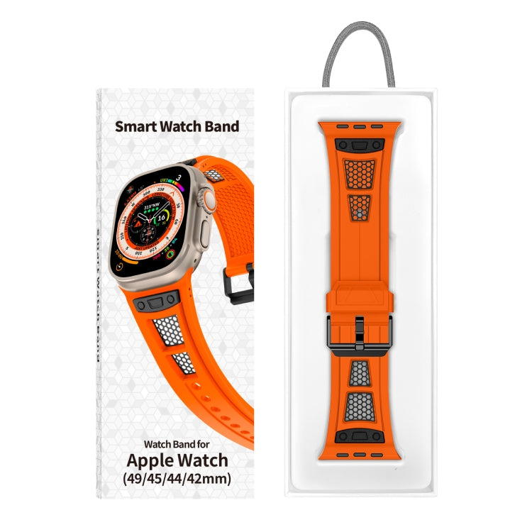 For Apple Watch Series 3 42mm Breathable Stainless Steel Mesh TPU Watch Band(Orange Black) - Watch Bands by PMC Jewellery | Online Shopping South Africa | PMC Jewellery