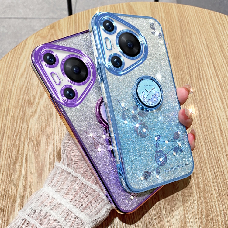 For Huawei Pura 70 Gradient Glitter Immortal Flower Ring All-inclusive Phone Case(Blue) - free shipping - PMC Jewellery - Order now!