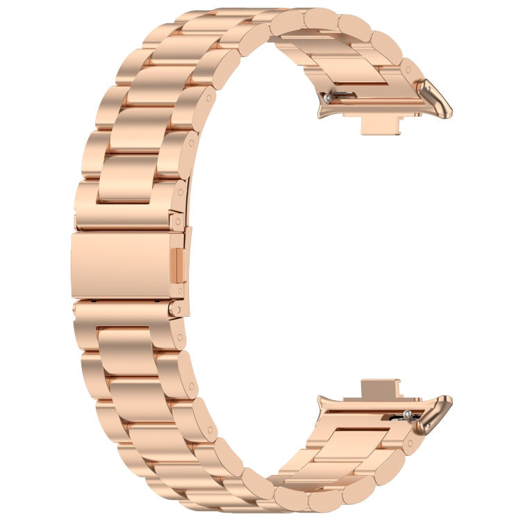 For Redmi Watch 4 Three Bead Stainless Steel Metal Watch Band(Rose Gold) - Watch Bands by PMC Jewellery | Online Shopping South Africa | PMC Jewellery