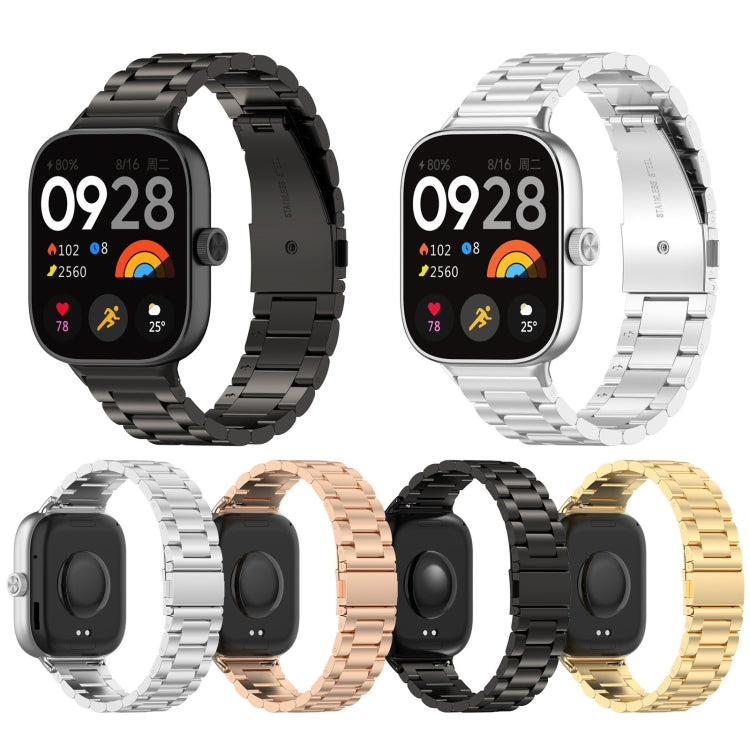 For Xiaomi Mi Band 8 Pro Three Bead Stainless Steel Metal Watch Band(Gold) - Watch Bands by PMC Jewellery | Online Shopping South Africa | PMC Jewellery