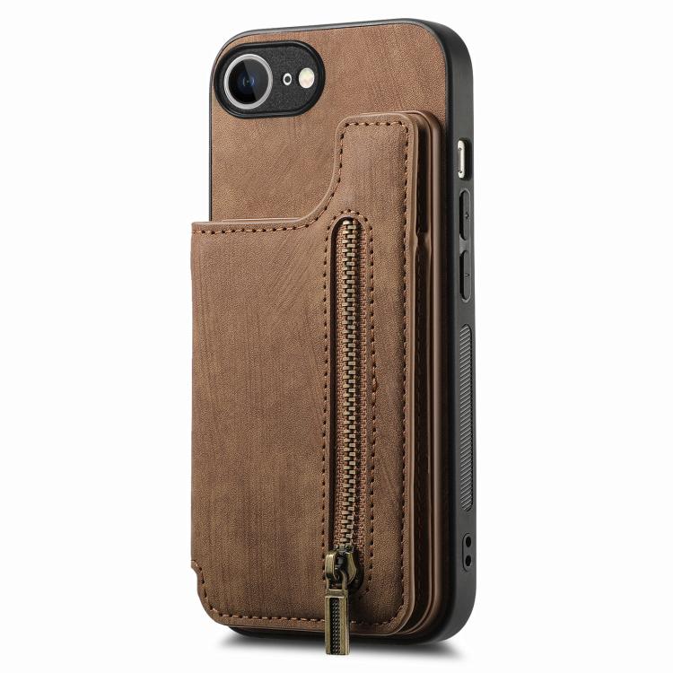 For iPhone 16e Retro Leather Zipper Wallet Back Phone Case(Brown) - iPhone 16e Cases by PMC TechLife | Online Shopping South Africa | PMC TechLife | Buy Now Pay Later Mobicred
