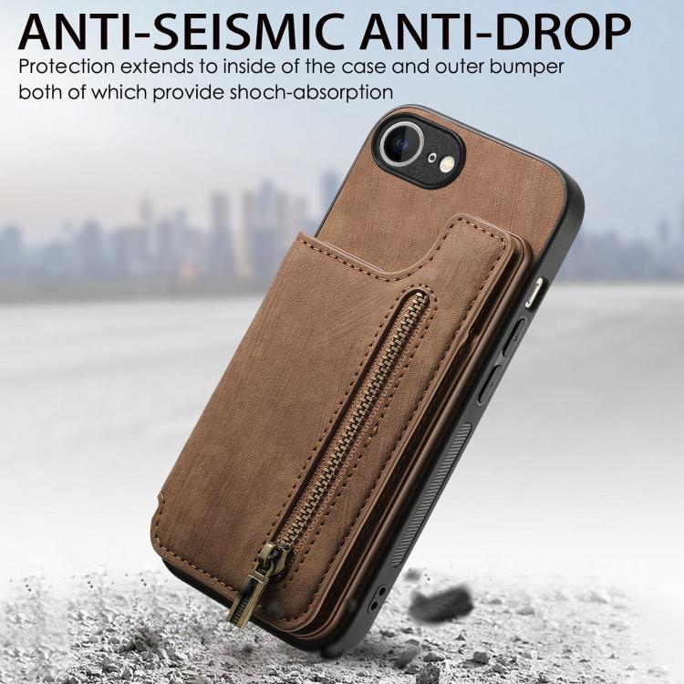 For iPhone 16e Retro Leather Zipper Wallet Back Phone Case(Brown) - iPhone 16e Cases by PMC TechLife | Online Shopping South Africa | PMC TechLife | Buy Now Pay Later Mobicred