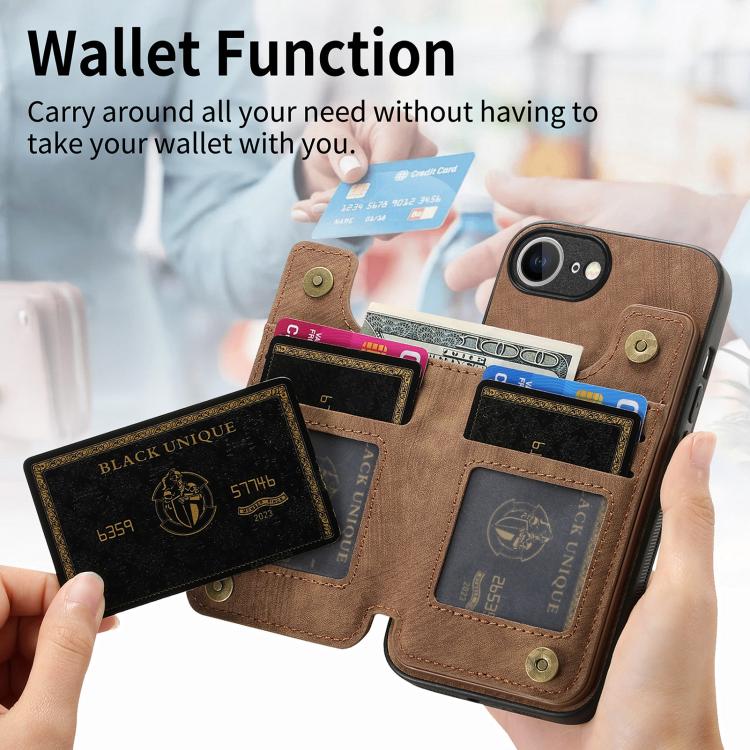 For iPhone 16e Retro Leather Zipper Wallet Back Phone Case(Brown) - iPhone 16e Cases by PMC TechLife | Online Shopping South Africa | PMC TechLife | Buy Now Pay Later Mobicred