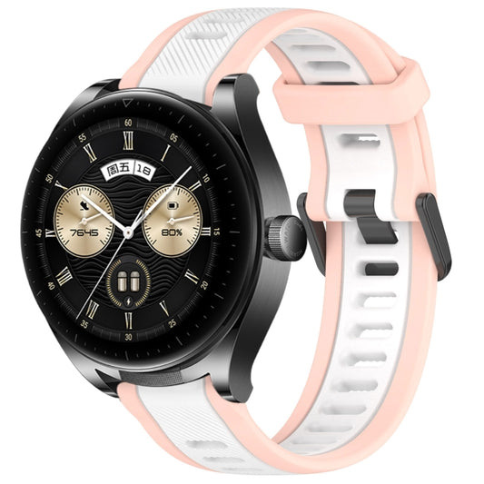 For Huawei Watch Buds 22mm Two Color Textured Silicone Watch Band(White+Pink) - Watch Bands by PMC Jewellery | Online Shopping South Africa | PMC Jewellery