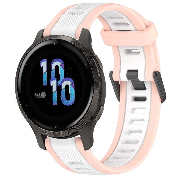 For Garmin Venu 2S 18mm Two Color Textured Silicone Watch Band(White+Pink) - Watch Bands by PMC Jewellery | Online Shopping South Africa | PMC Jewellery