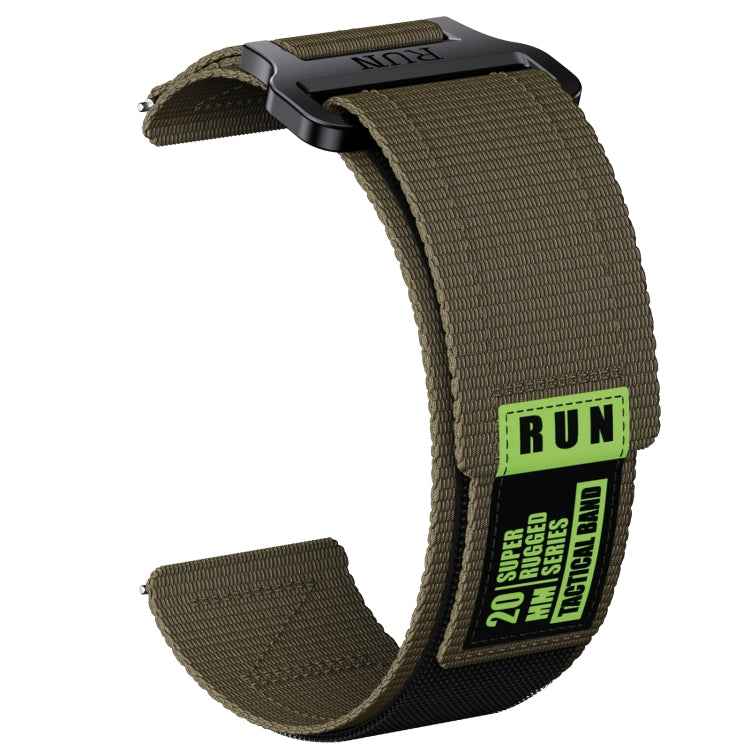 20mm Two Color Nylon Canvas Hook And Loop Fastener Watch Band(Army Green+Black) - 20mm Bands by PMC Jewellery | Online Shopping South Africa | PMC Jewellery