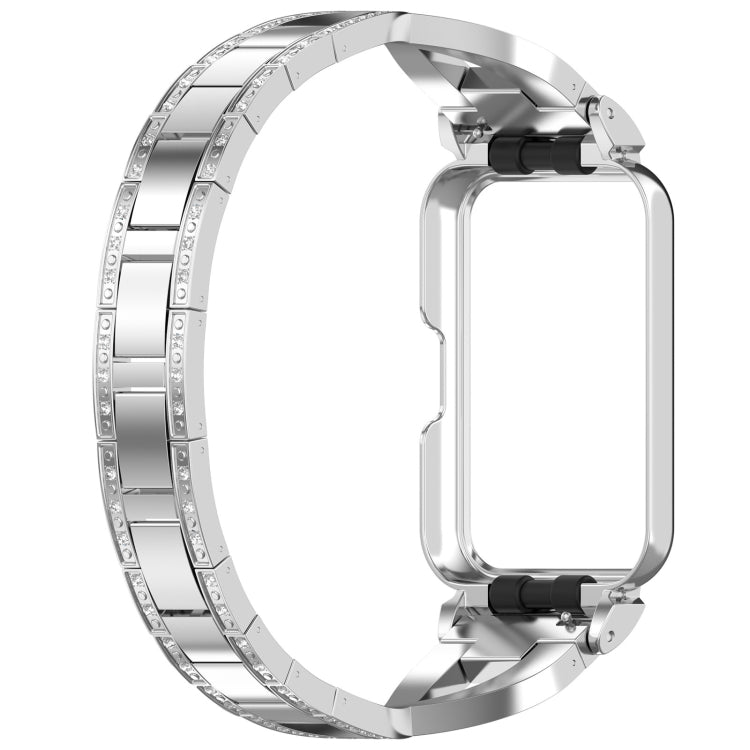 For Samsung Galaxy Fit 3 X Shaped Dual Row Diamond Metal Frame Watch Band(Silver) - Watch Bands by PMC Jewellery | Online Shopping South Africa | PMC Jewellery