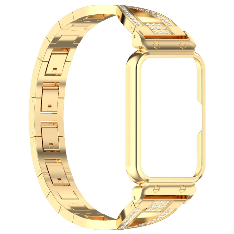 For Samsung Galaxy Fit 3 X Shaped Dual Row Diamond Metal Frame Watch Band(Gold) - Watch Bands by PMC Jewellery | Online Shopping South Africa | PMC Jewellery