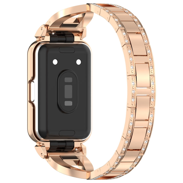 For Samsung Galaxy Fit 3 X Shaped Dual Row Diamond Metal Frame Watch Band(Rose Gold) - Watch Bands by PMC Jewellery | Online Shopping South Africa | PMC Jewellery