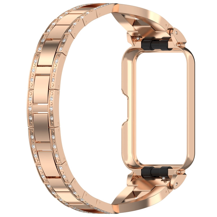 For Samsung Galaxy Fit 3 X Shaped Dual Row Diamond Metal Frame Watch Band(Rose Gold) - Watch Bands by PMC Jewellery | Online Shopping South Africa | PMC Jewellery