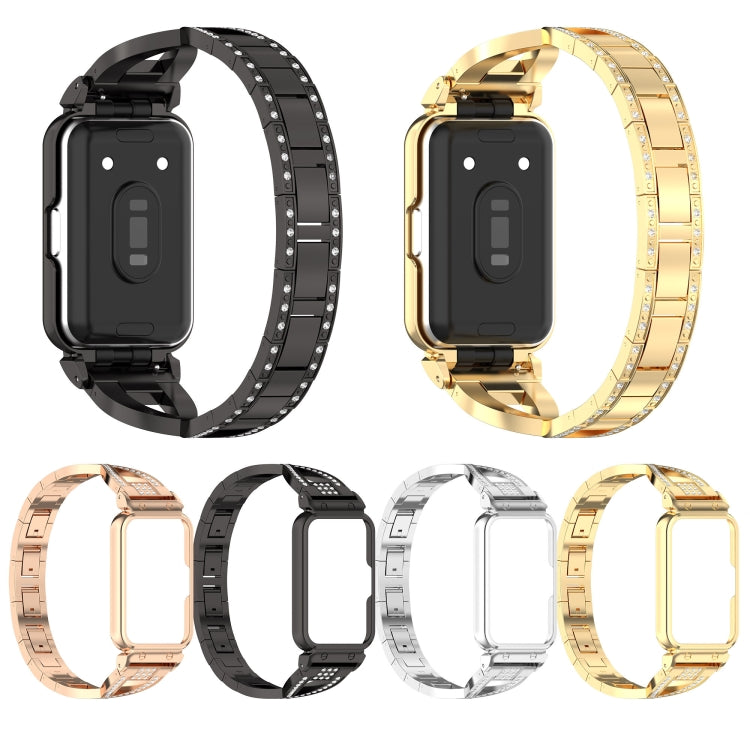 For Samsung Galaxy Fit 3 X Shaped Dual Row Diamond Metal Frame Watch Band(Silver) - free shipping - PMC TechLife - Order now!